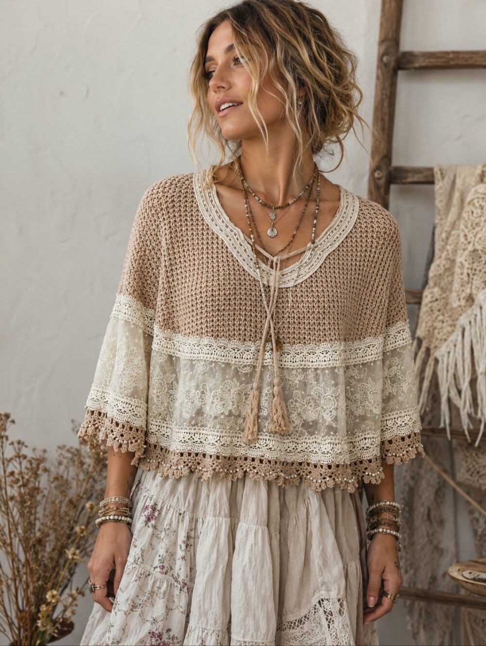 Snidel Crochet Lace Poncho Size S/M Pullover Knit Shrug Sweater